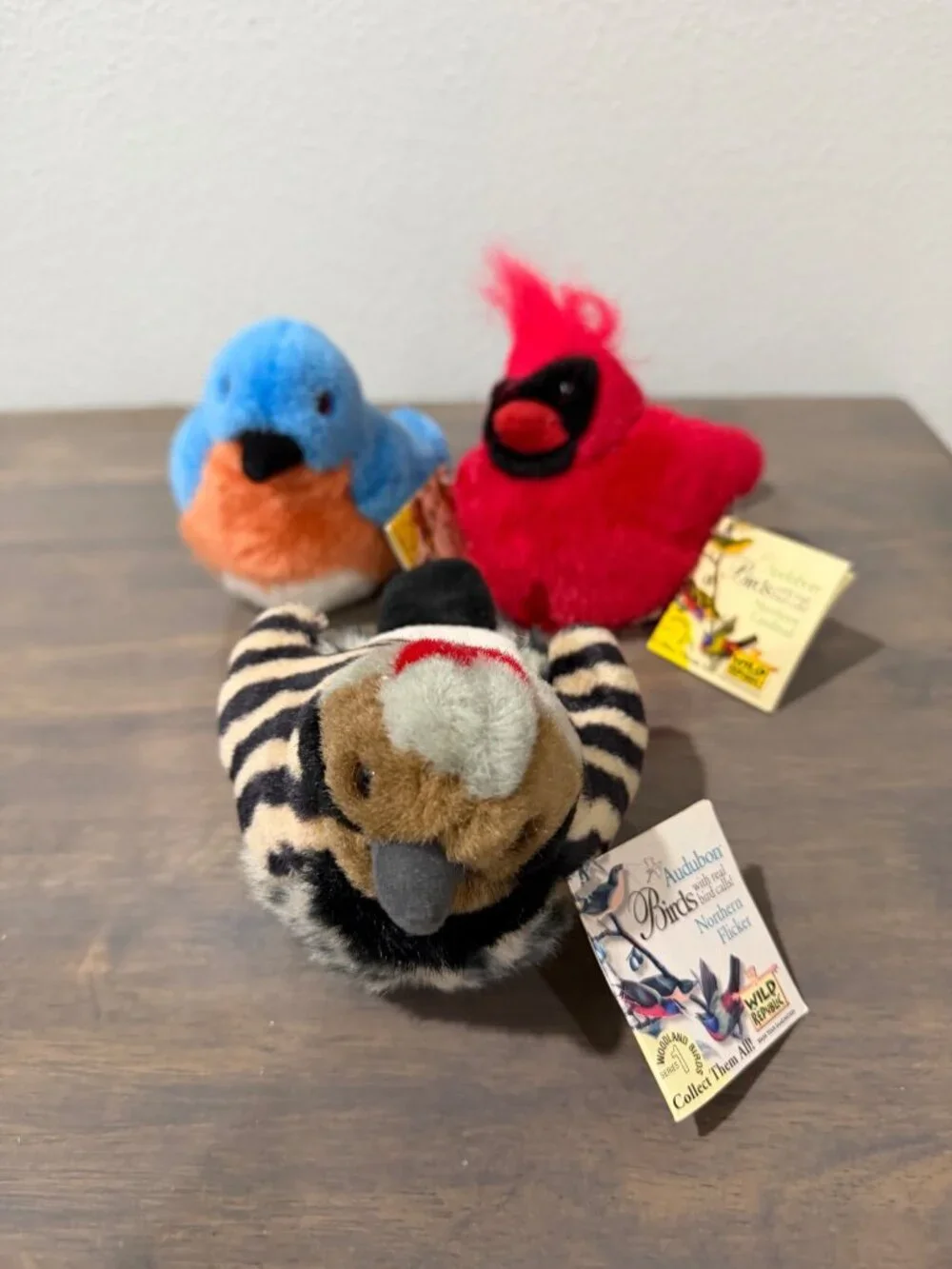 Wild Republic Audubon Plush Birds Lot of 3 Northern Flicker, Cardinal, Blue Bird